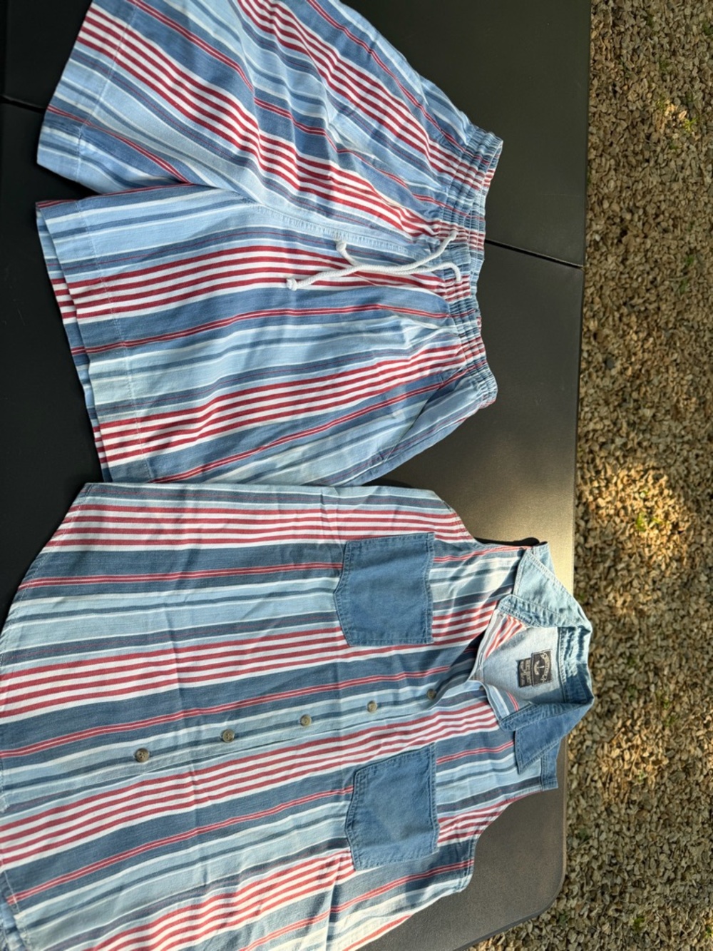 Striped Red & Blue Sleeveless Button-Down Shirt - Lightweight Summer Top